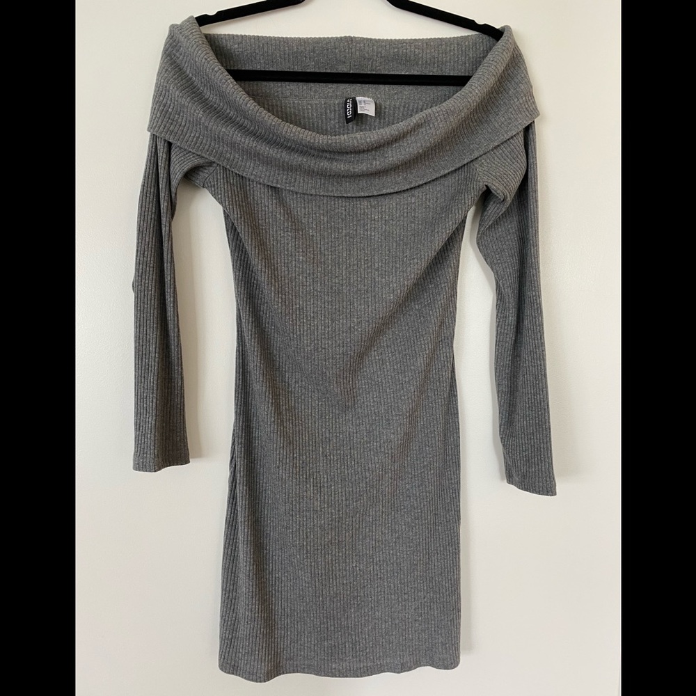 Grey Off-The-Should Bodycon Dress